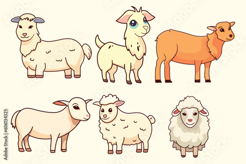 full body goat cartoon vector set