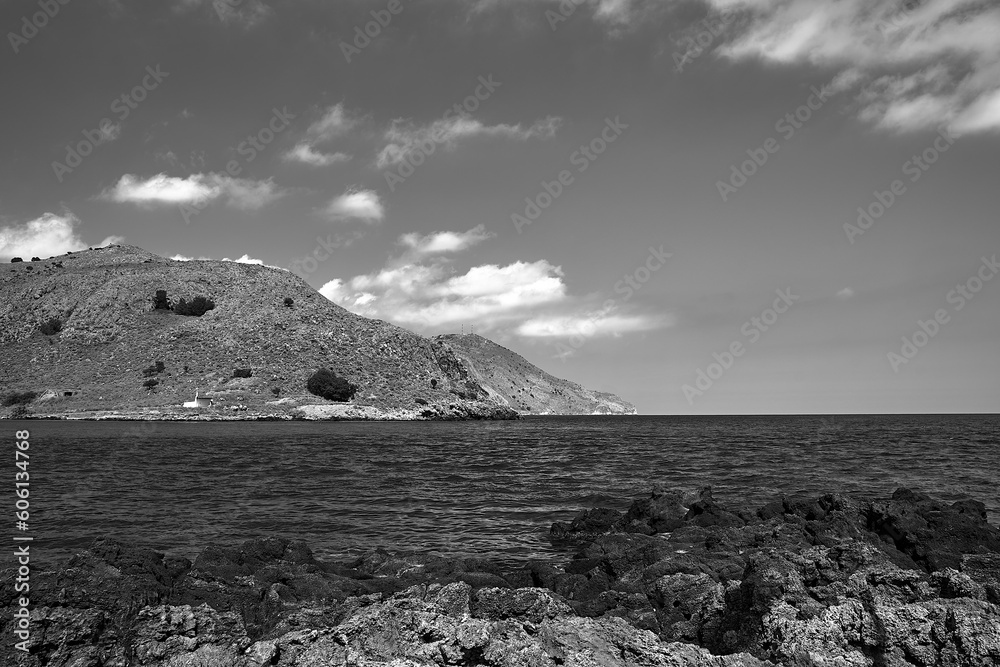 Rocky coast of the Cretan Sea on the island of Crete