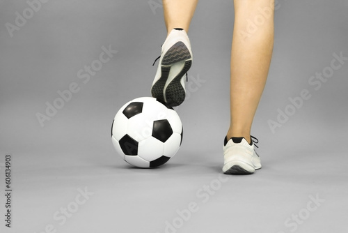 Football Under Girl's Foot Attitude Pose 