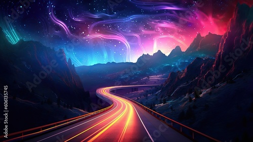 Highway, bright neon fast l...