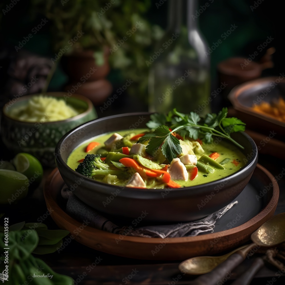 A photo of flavorful Thai green curry A photo of flavorful Thai green curry