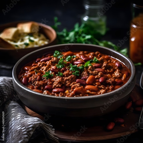 Hearty and Flavorful Bowl of Chili with Beef and Beans