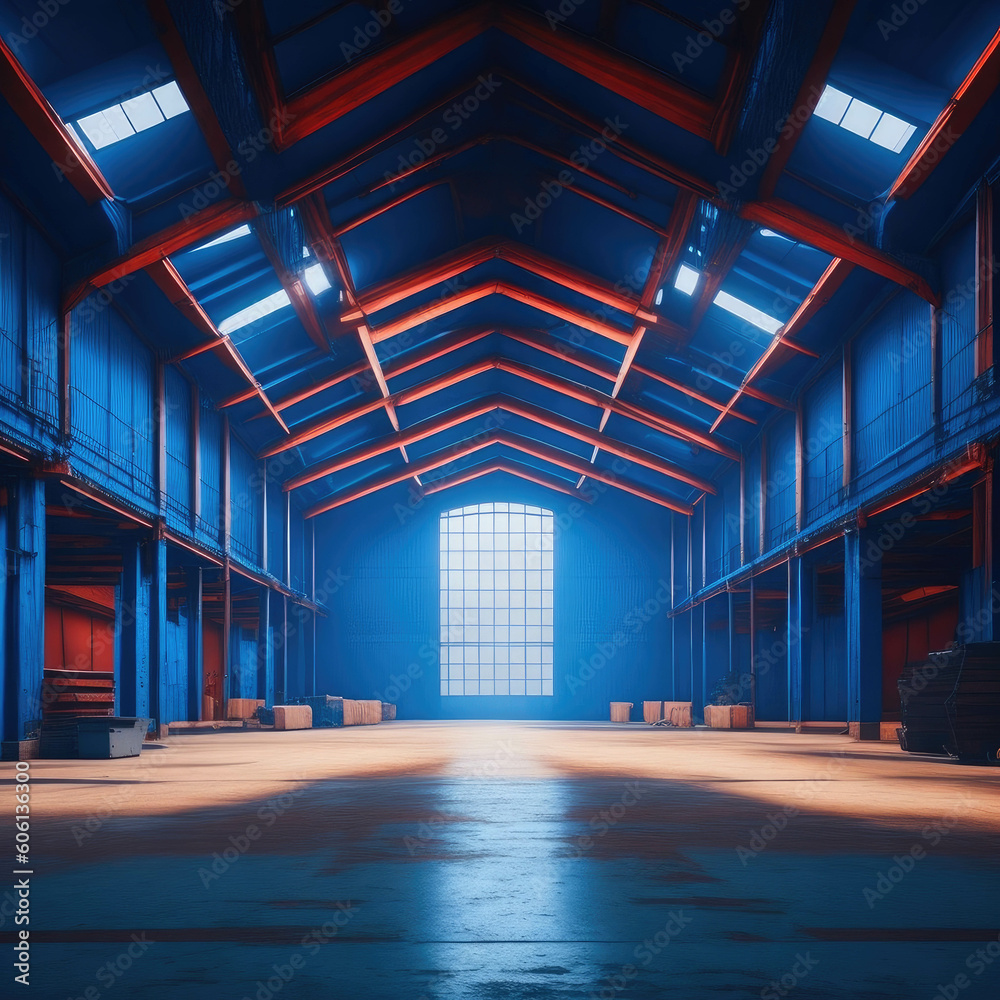Large Industrial Factory Old Rusty Metal Red Blue Paint Hangar Interior Big Door Cells Polished Concrete Asphalt Floor Generative Ai Large Industrial Factory Old Rusty Metal Red Blue Paint Hangar Interior Big Door Cells Polished Concrete Asphalt Floor Generative Ai