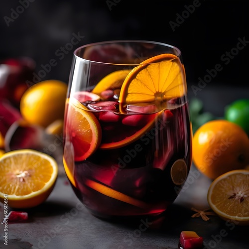 A Refreshing Glass of Sangria with Sliced Oranges, Lemons, and Limes Floating on Top