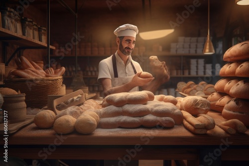 baker with bread in bakery - Illustration created with generative ai