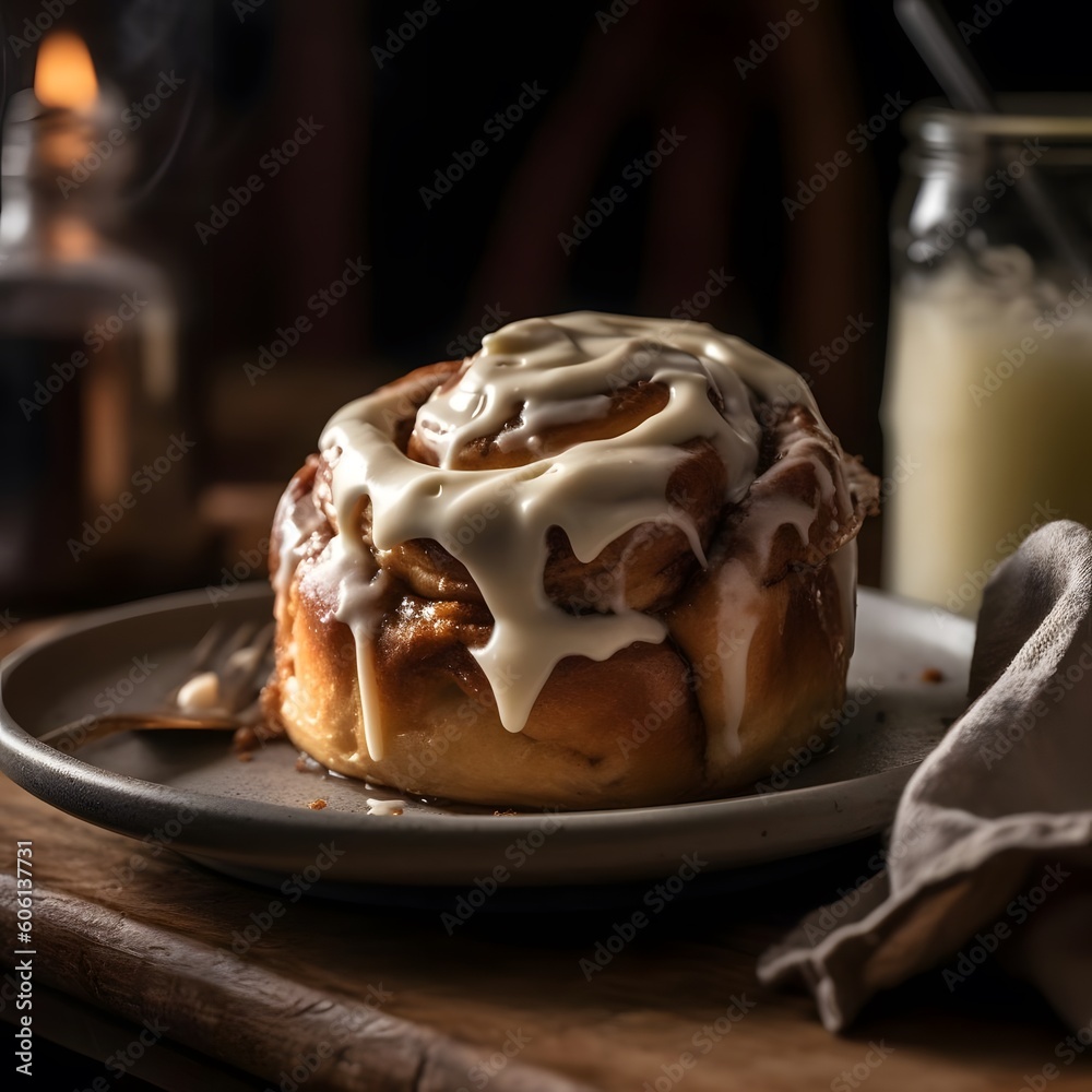 A Sweet and Indulgent Plate of Cinnamon Roll with Cream Cheese Frosting A Sweet and Indulgent Plate of Cinnamon Roll with Cream Cheese Frosting