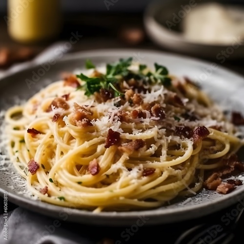 A Top-Down Angle of a Delicious and Comforting Italian Spaghetti Carbonara