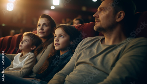 Family bonding watching movie together in theater generated by AI