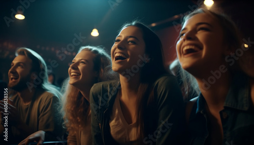 Young adults enjoy nightlife, partying and cheering together generated by AI