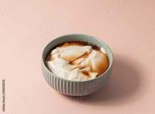 Pure Bean Curd served in bowl isolated on background top view of taiwan food