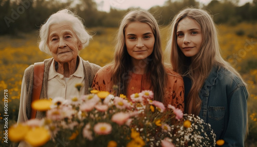 Family enjoying nature s beauty  embracing love together generated by AI