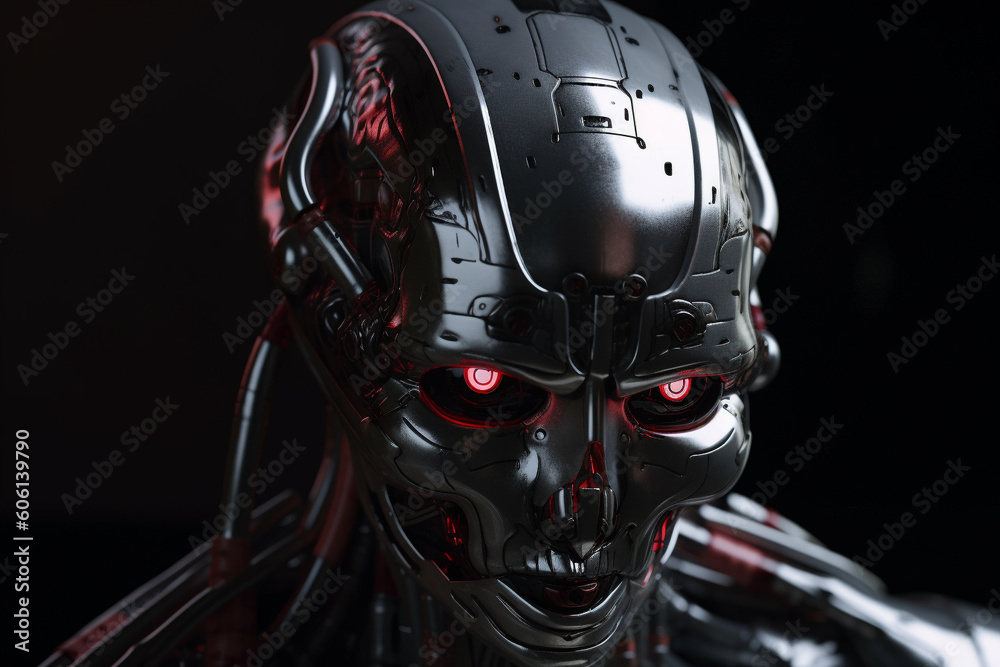 Android scary robot made of metal. Ai generated