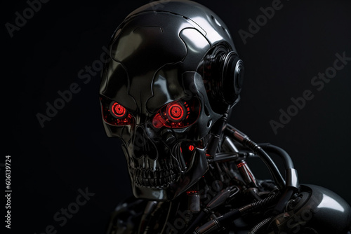 Android scary robot made of metal. Ai generated