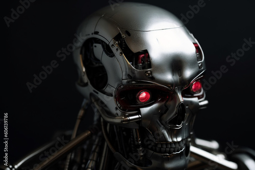 Android scary robot made of metal. Ai generated © dragomirescu