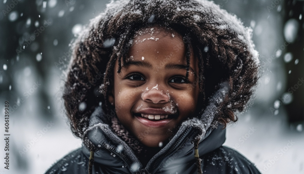Toothy smiles in the snow, pure enjoyment generated by AI Toothy smiles in the snow, pure enjoyment generated by AI