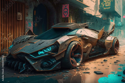 Futuristic cool cyberpunk car concept. Ai generated