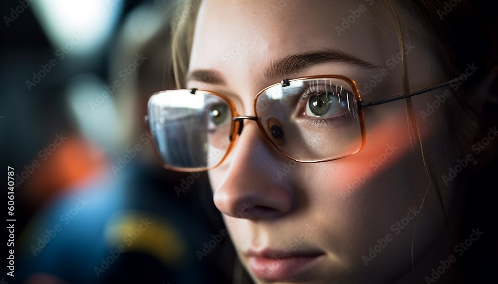 Young adult woman with eyeglasses and sunglasses generated by AI Young adult woman with eyeglasses and sunglasses generated by AI