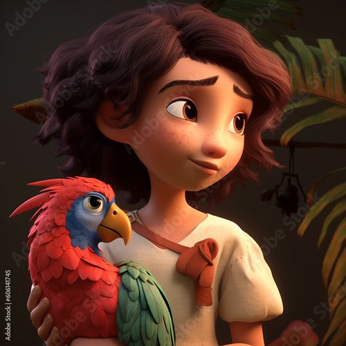cartoon character and his pet parrot is a tribute to the artistic styles of Bartolomé Esteban Murillo, Yuko Tatsushima, and DAZ3D. The detailed, hard surface modeling creates an adventure-filled envir photo
