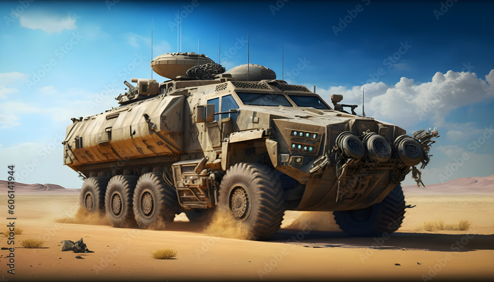 Fototapeta premium Armored Arsenal: Dynamic Illustrations of Military Vehicles Generative AI