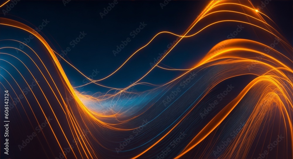 Waves of beautiful electric lines on dark background, generative ai - obrazy, fototapety, plakaty 