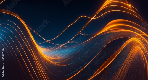 Waves of beautiful electric lines on dark background, generative ai #606142124