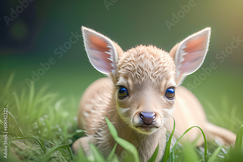 baby roe deer in the forest, concept Animals, generative ai © João Macedo