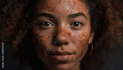 Young woman with curly afro smiles confidently generated by AI