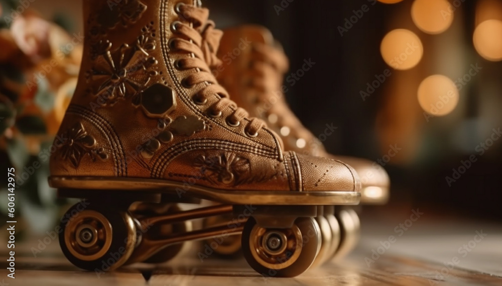 Fototapeta premium Old leather sport shoe with shoelace fastener generated by AI
