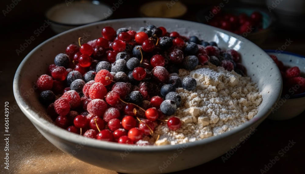 Fresh berry bowl blueberry, raspberry, and currant granola generated by AI Fresh berry bowl blueberry, raspberry, and currant granola generated by AI