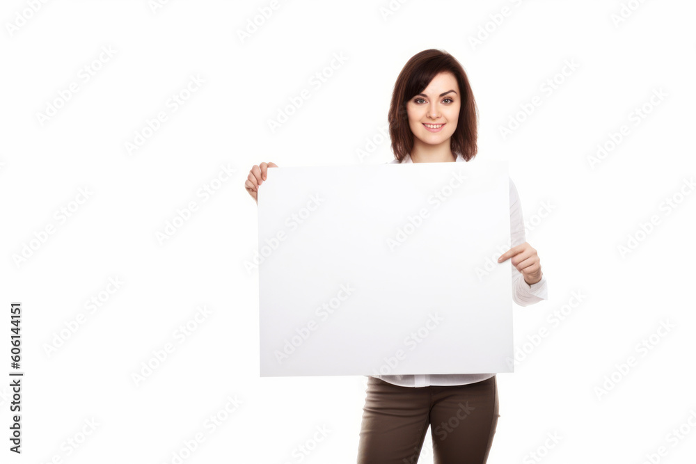 Young businesswoman holding a blank signboard, isolated on white background Young businesswoman holding a blank signboard, isolated on white background