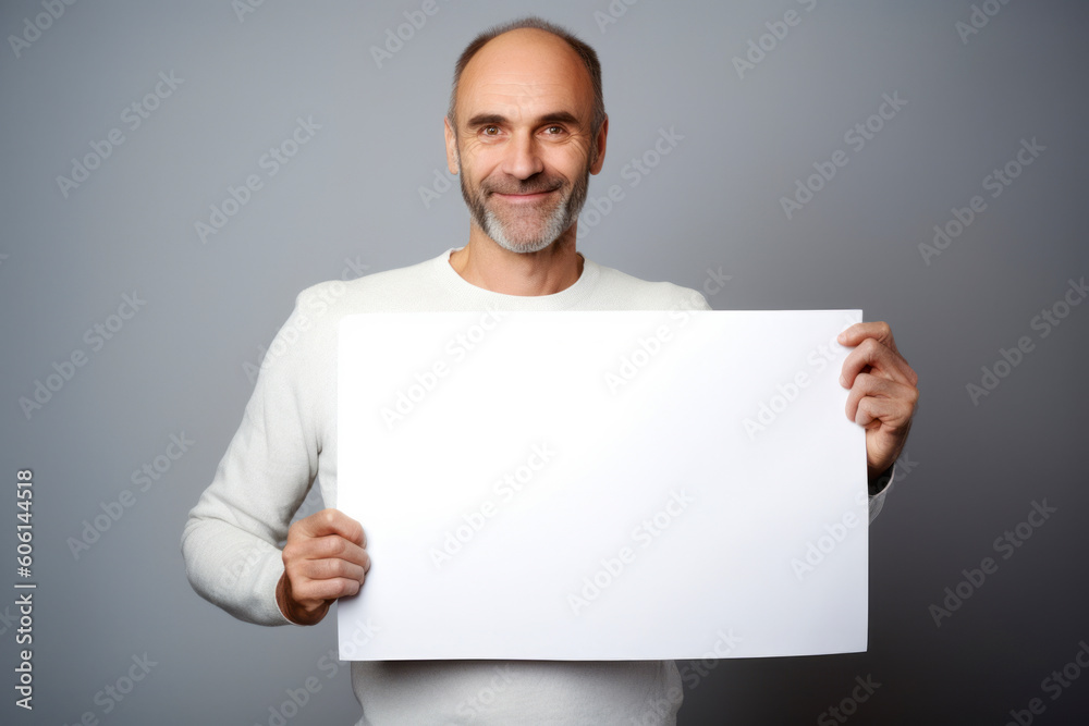 Portrait of a happy mature man holding a blank sheet of paper Portrait of a happy mature man holding a blank sheet of paper