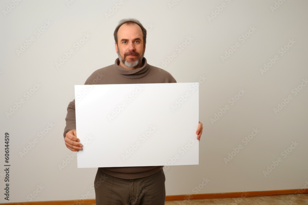 Portrait of a middle-aged man holding a blank sheet of paper Portrait of a middle-aged man holding a blank sheet of paper