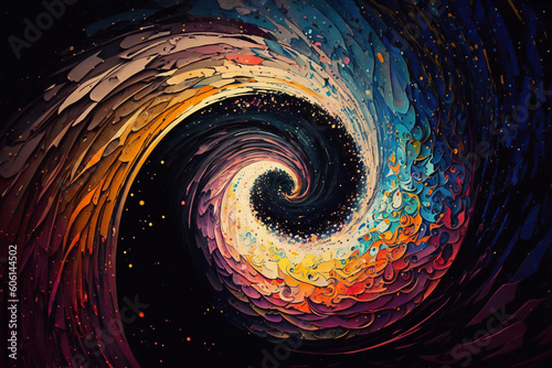 Abstract spiraling galaxy art detailed painting. Swirl Mosaic, dream, vivid color. Oil Painting style. Made with Generative AI