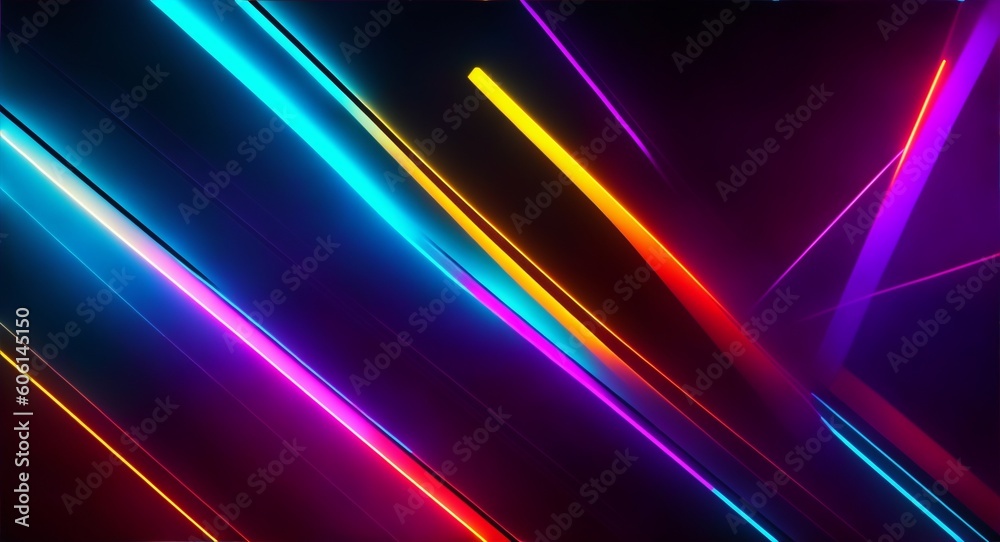 Beautiful neon lights abstract on dark background, generative ai