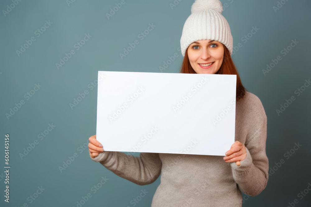 Portrait of a beautiful young woman holding a blank sheet of paper Portrait of a beautiful young woman holding a blank sheet of paper