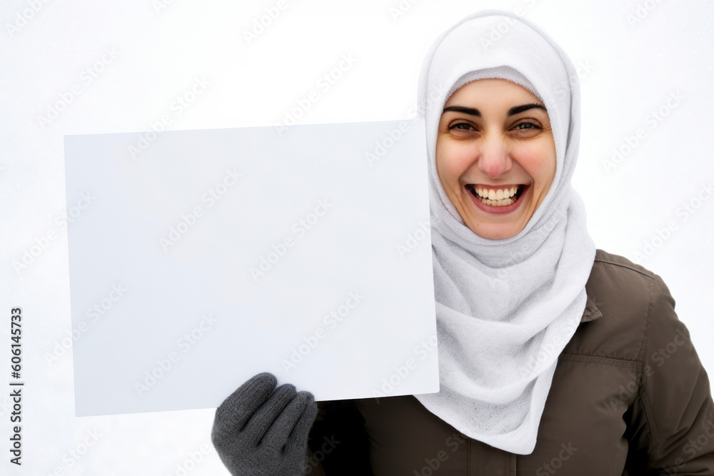 Portrait of a young muslim woman holding a white sheet of paper Portrait of a young muslim woman holding a white sheet of paper