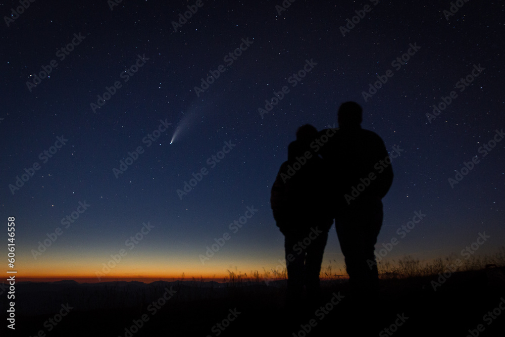 silhouette of a couple at night
