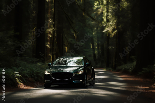 Car Drive Through the Forest Created with Generative AI Technology