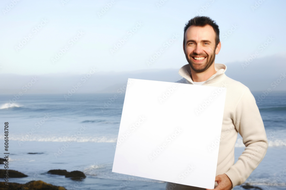 Portrait of a happy young man holding a blank sheet of paper Portrait of a happy young man holding a blank sheet of paper