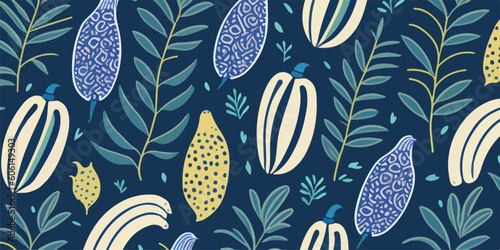 Seashell Serenade: Coastal Vector Illustration of Banana Patterns