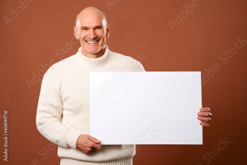 Portrait of a smiling senior man holding a blank sheet of paper