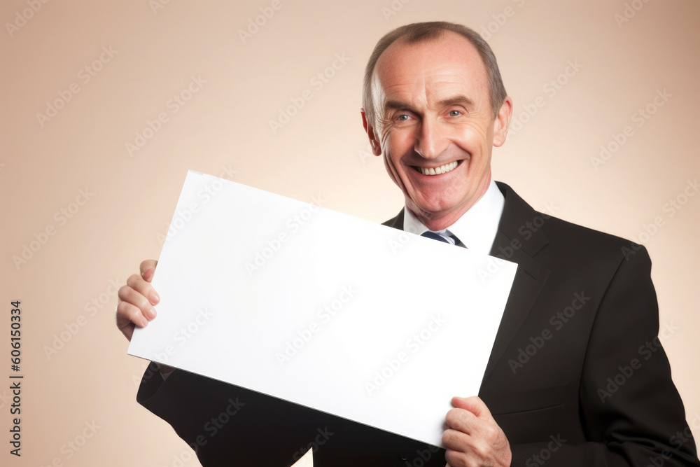 Portrait of a smiling senior businessman holding a blank sheet of paper Portrait of a smiling senior businessman holding a blank sheet of paper