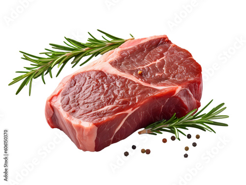 Raw steak and rosemary on transparent background,PNG, generated AI.
