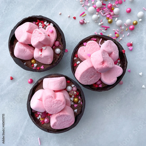 Chocolate Cocoa Bombs with Heart-shapped Marshmallows