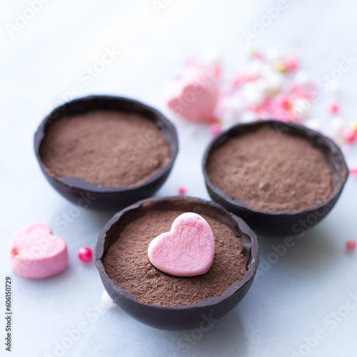 Chocolate Cocoa Bombs with Heart-shapped Marshmallows