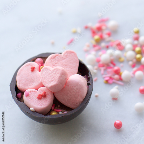 Chocolate Cocoa Bombs with Heart-shapped Marshmallows
