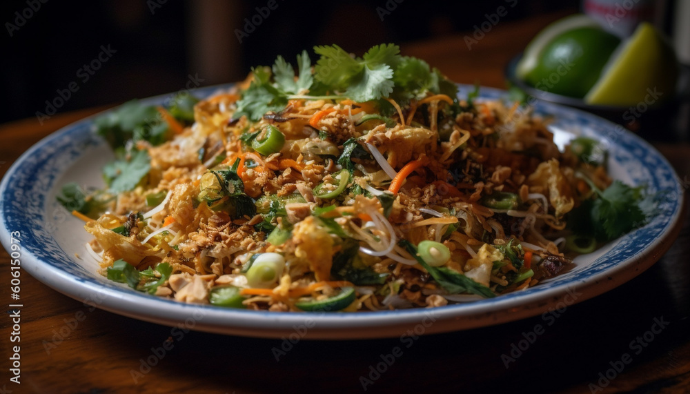 Freshly cooked seafood and vegetable gourmet meal generated by AI Freshly cooked seafood and vegetable gourmet meal generated by AI