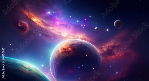 Planet in universe  colorful cosmos  generative ai