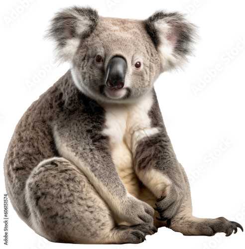 Australian sitting koala bear isolated on a white background, generative AI animal