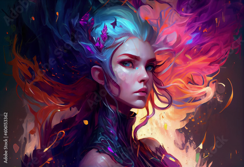 Fantasy women headshot digital painting, generative AI